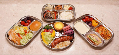 Korean 3 Compartment Stainless Steel Divided Plates, BPA Free, Set of 2