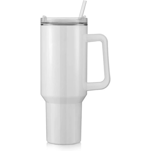 Durable 40 oz Stainless Steel Vacuum Cup with Handle and Straw