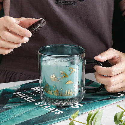 Enchanting Double-Wall Glass Mug with Festive Gold Design