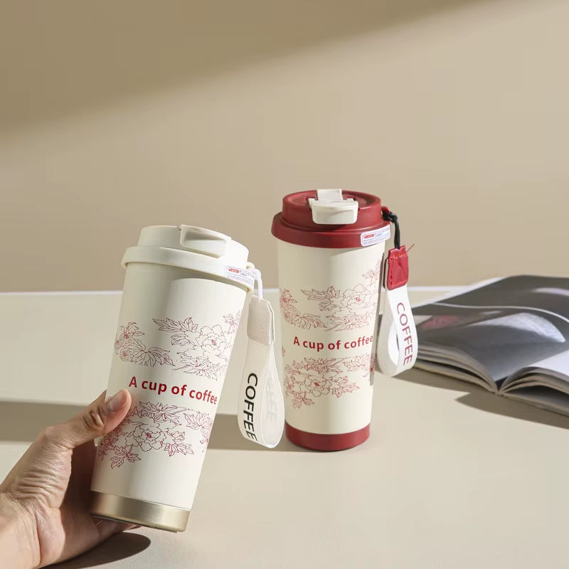 Stainless Steel Lily of Valley Thermal Tumbler with Straw Water