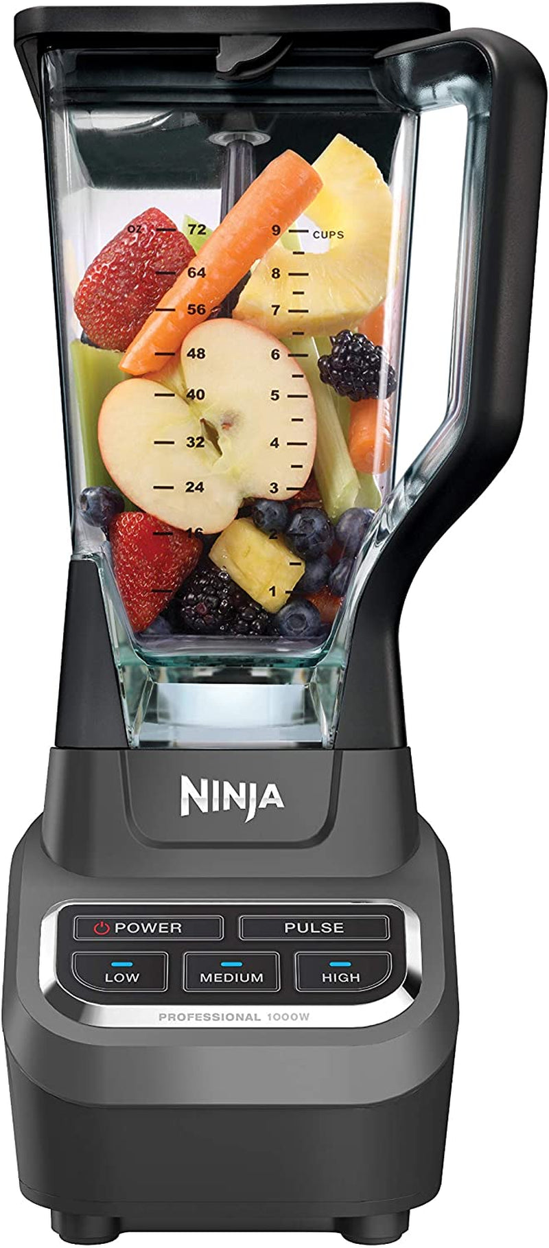 Professional Blender 1000W, Total Crushing Technology- Smoothies, Ice Crushing & Frozen Fruit, Full-Size Countertop Blender, 72-Oz. Pitcher, Black & Grey