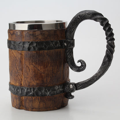 Rustic Viking-Style Wooden Beer Mug – Medieval Ale Tankard
