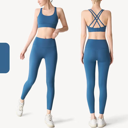 2 Piece Yoga Clothes Women'S Tracksuit Athletic Wear Pilates Fitness Suit Gym Workout Push up Clothes Sports Bra Leggings Suit