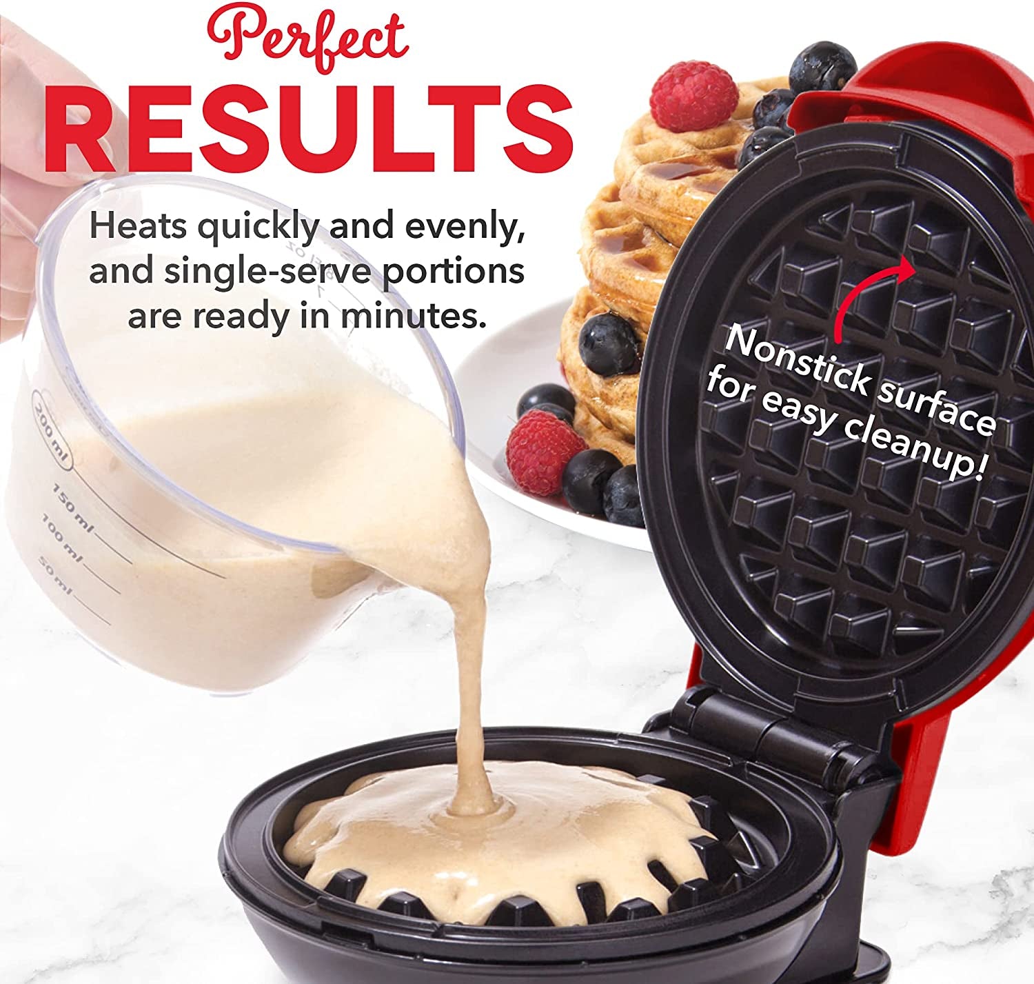 Mini Waffle Maker & Griddle 2-Pack – Compact Red Nonstick Single-Serve Cookware
