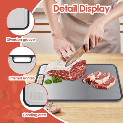 Double Sided Cutting Board Kitchen Chopping Board Sturdy Stainless Steel and PP Cutting Board for Cutting Meat and Vegetables