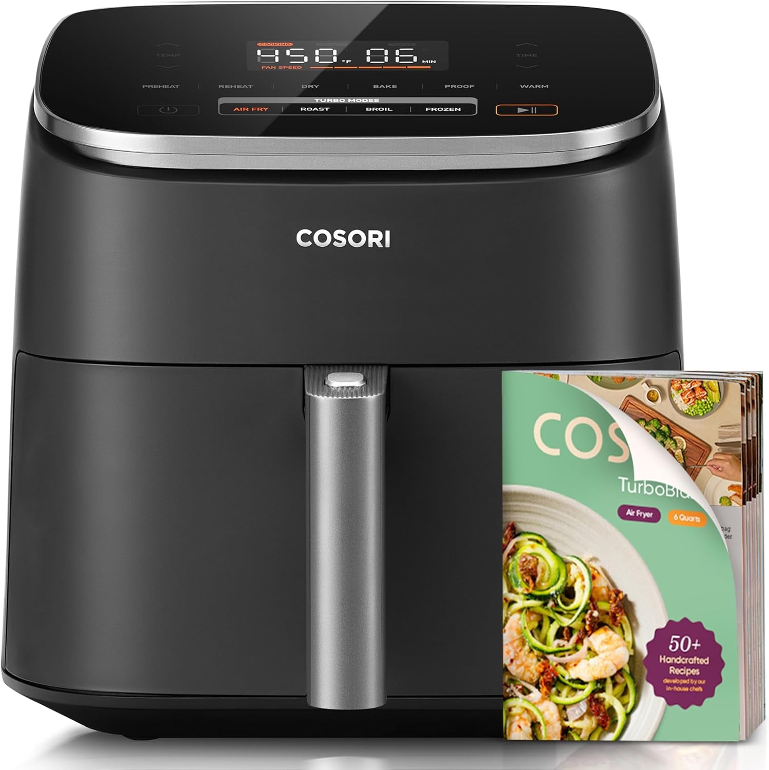 9-In-1 Turboblaze Air Fryer 6 Qt, Premium Ceramic Coating, 90°–450°F, Precise Heating for Even Results, Air Fry, Roast, Bake, Broil, Dry, Frozen, Proof, Reheat, Keep Warm, 120V
