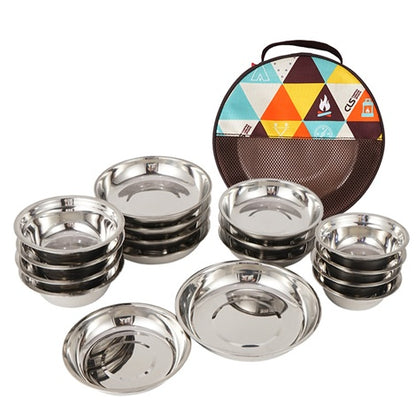 Stainless Steel 17-Piece Dinner Plate & Tableware Set