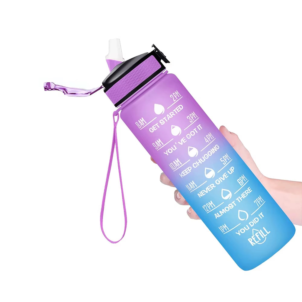 32 Oz Leakproof Water Gym Bottles with Times to Drink and Straw