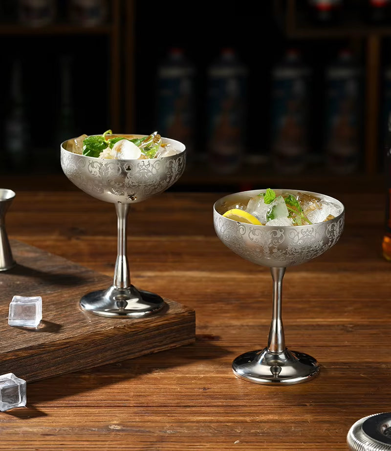 Stainless Steel Coupe Glasses, Martini Cocktail Glasses