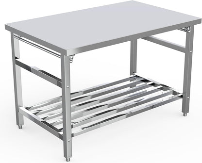 48 X 30 Inch Stainless Steel Heavy-Duty Folding Table with Undershelf for Prep & Work, NSF Certified