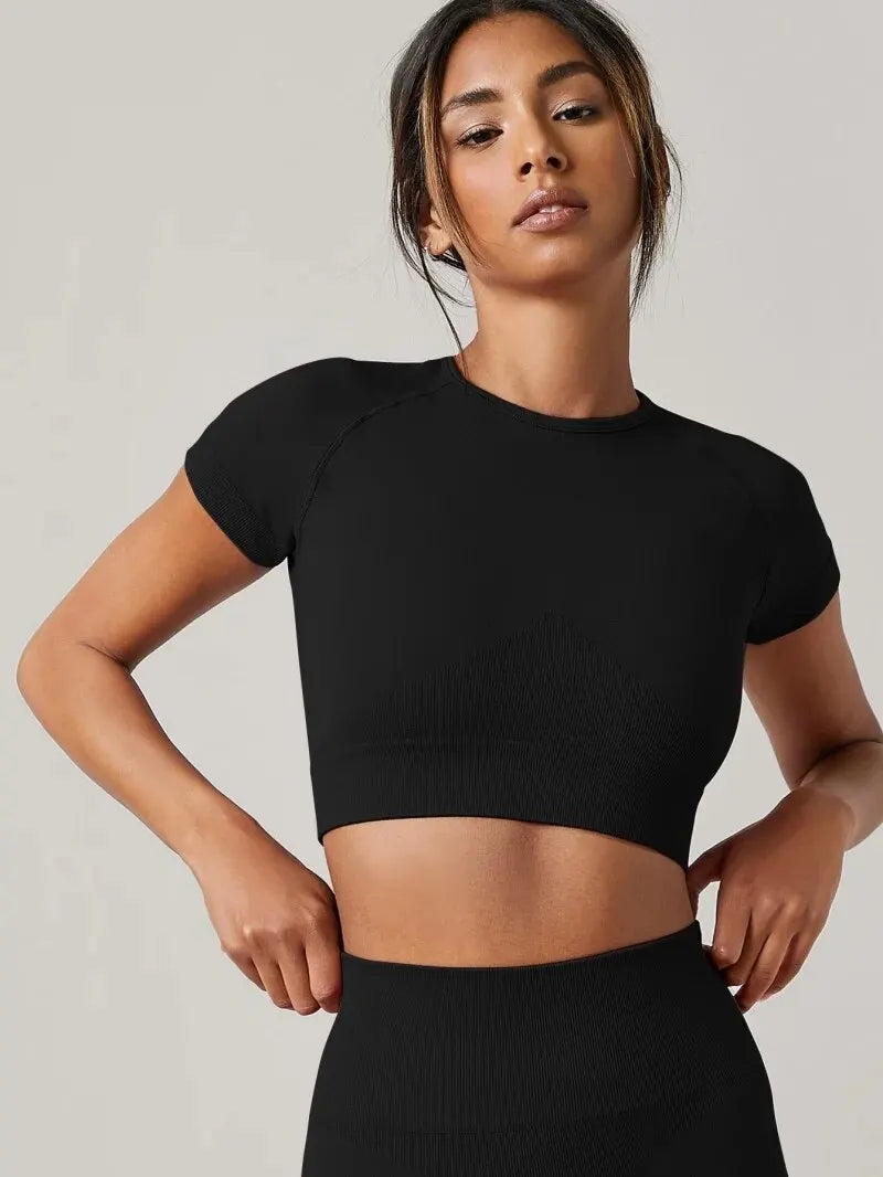 Women Seamless Fitness Short Sleeve
