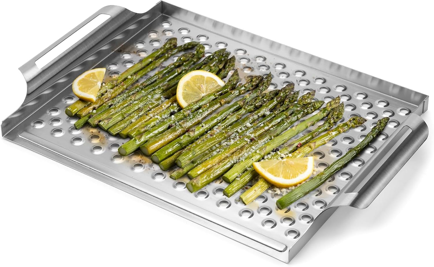Stainless Steel  Nonstick Grill Topper Grid BBQ Tray with Perforated Bottom and Handles