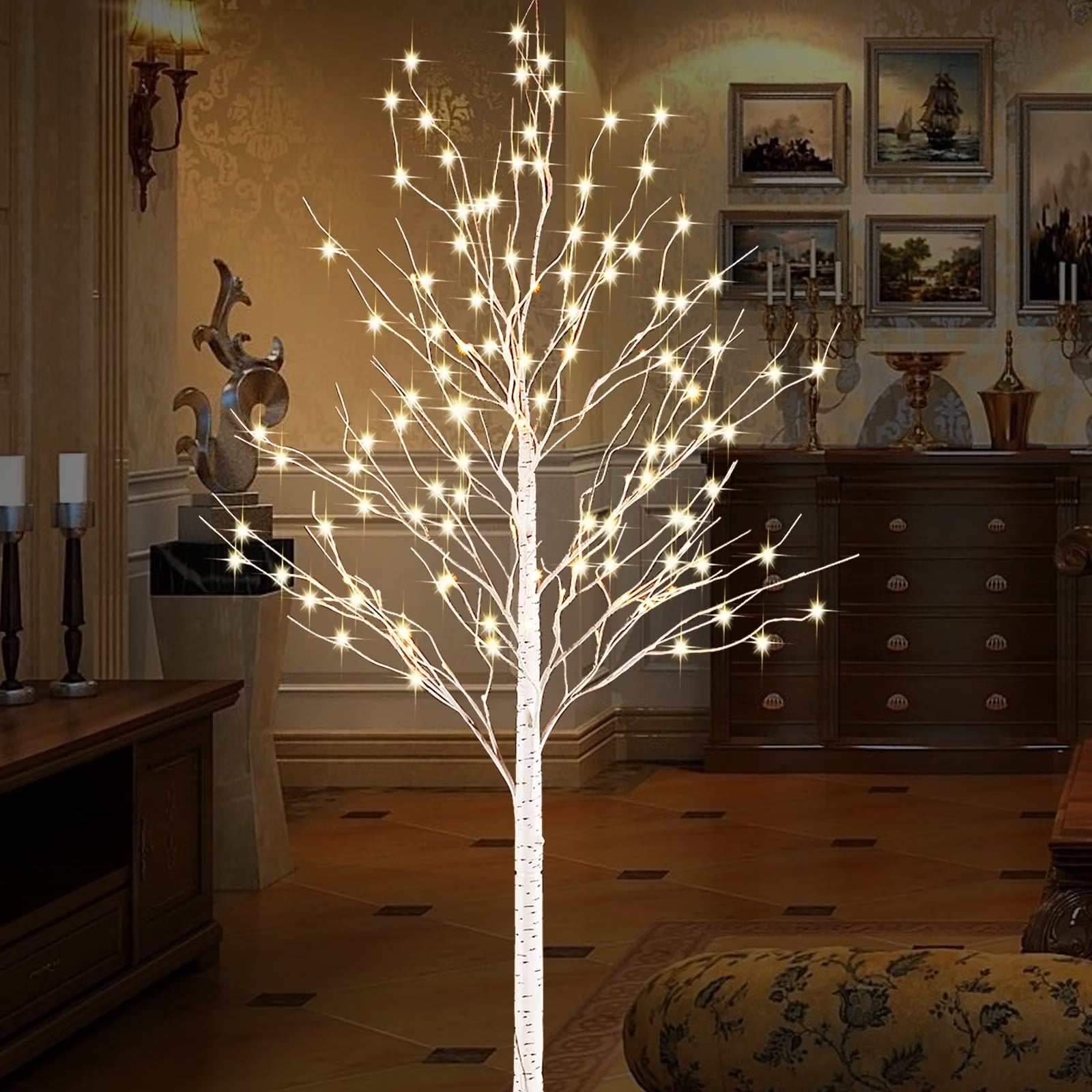6FT Warm White Lighted Birch Tree Lights, 440LED Colors Changing Light 