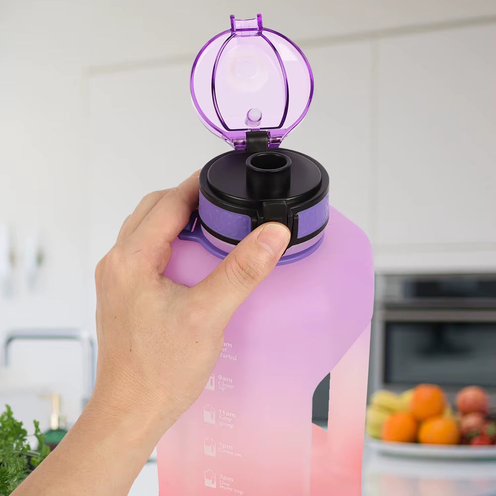 Big Water Bottle 2.2 Litre with Handle Time Marker, Straw Leak Proof Half Gallon Large Capacity Huge Jug for Workout Gym Fitness