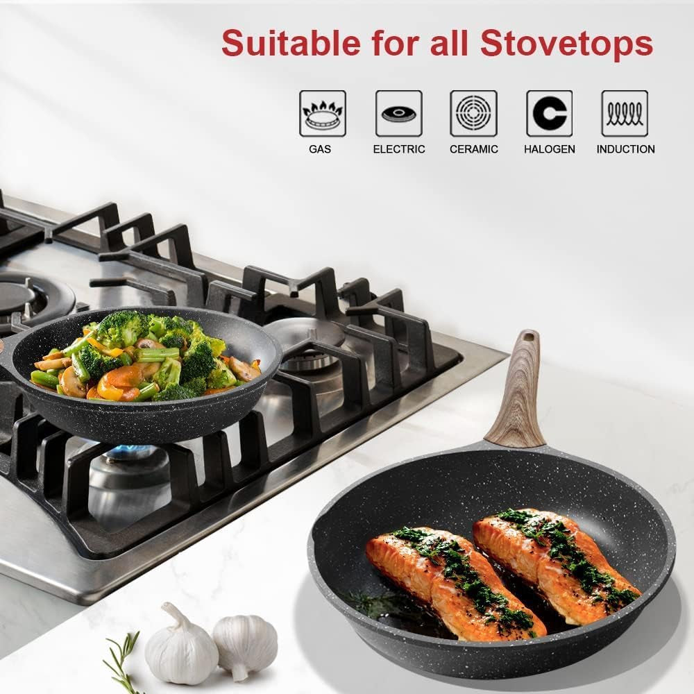 Nonstick Granite Frying Pan – 9.5" Skillet, PFOA-Free, Induction Compatible