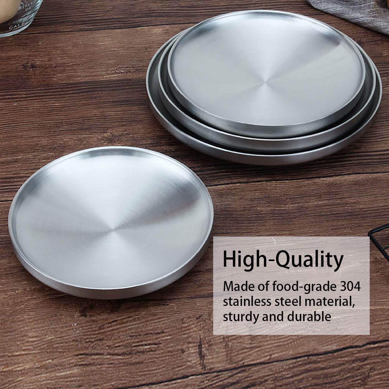 6.7" Stainless Steel Dessert Appetizer Plates, Double-Layer round Lunch Plates - Set of 4