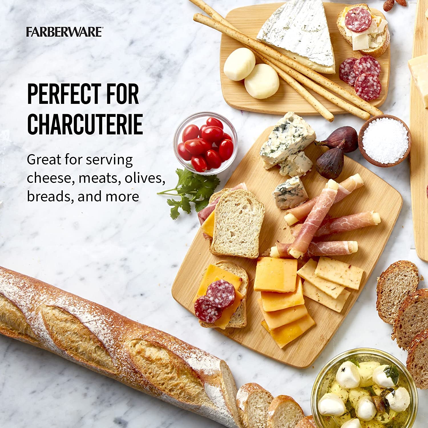 4-Piece Reversible Bamboo Cutting Board and Charcuterie Set, Assorted Sizes