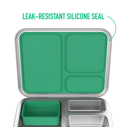 Stainless Steel Leak-Resistant Lunch Box - Bento-Style, 3 Compartments, and Bonus Silicone Container for Meals On-The-Go