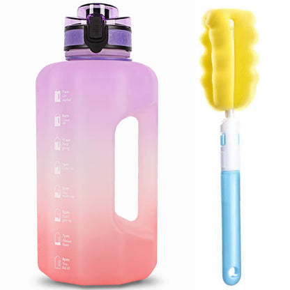 Big Water Bottle 2.2 Litre with Handle Time Marker, Straw Leak Proof Half Gallon Large Capacity Huge Jug for Workout Gym Fitness