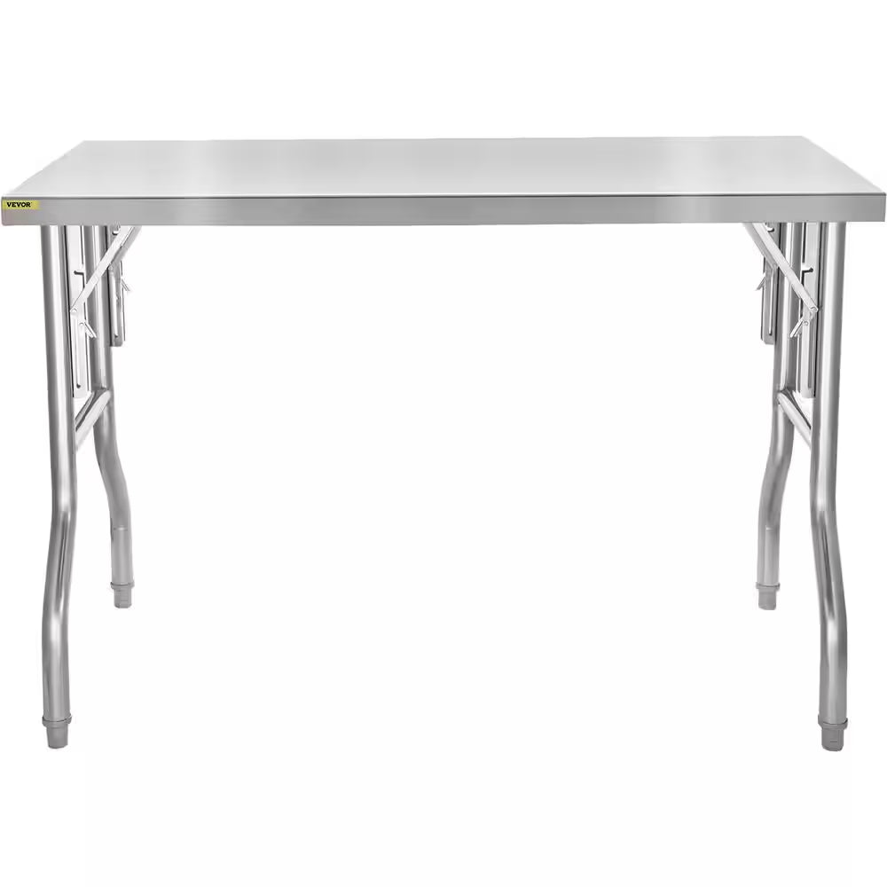 48" X 30" Silver Stainless Steel Table Heavy-Duty Folding Table with 220 Lb. Load