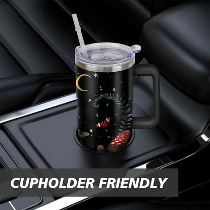 Mushroom 40 Oz Tumbler with Handle and Straw, Double Wall Vacuum Insulated Stainless Steel, 100% Leak-Proof Water Bottle, Travel Mug Coffee Cup
