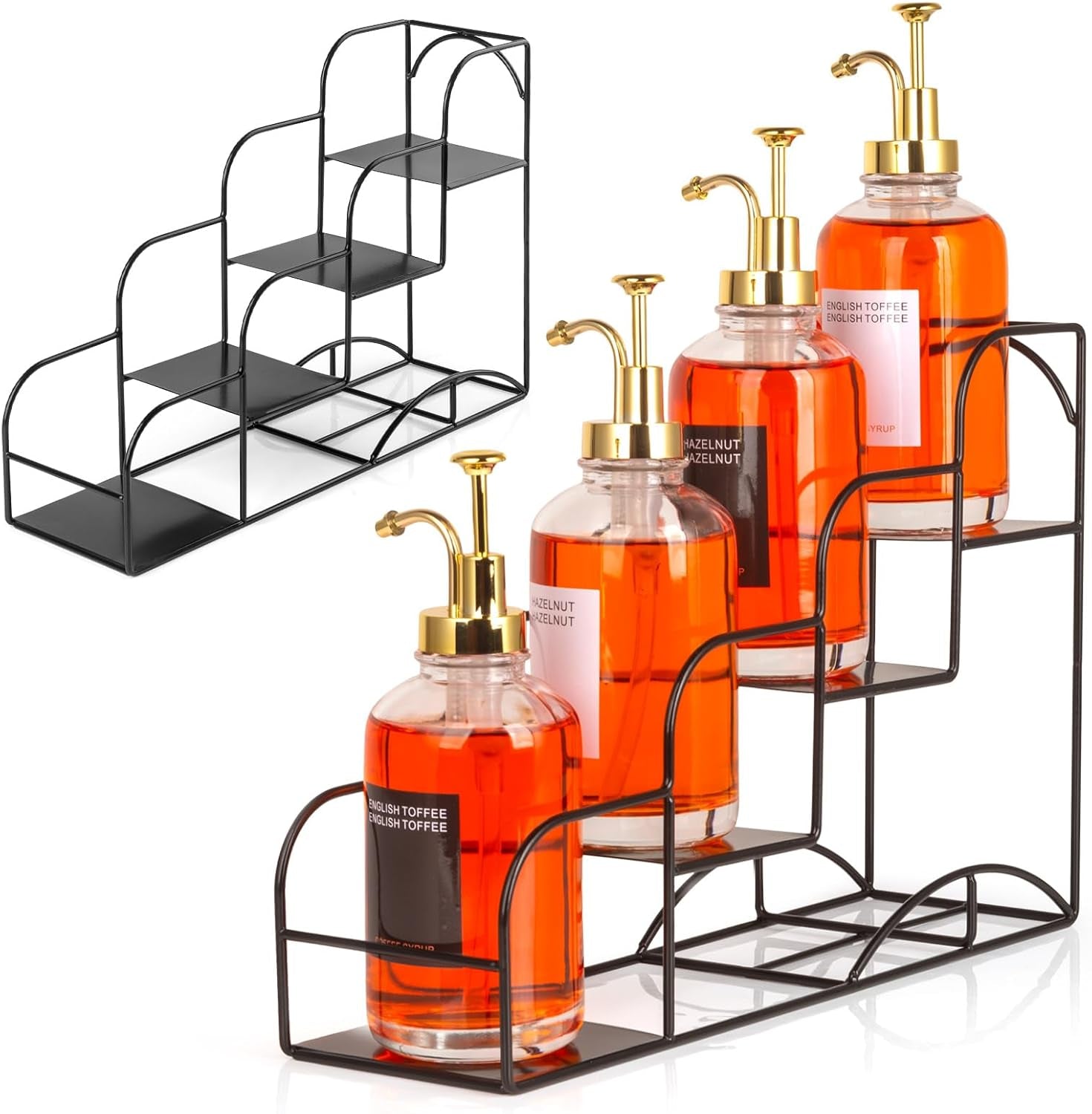 Syrup & Seasoning Rack for Coffee and Kitchen, Iron 4 Compartment Organizer