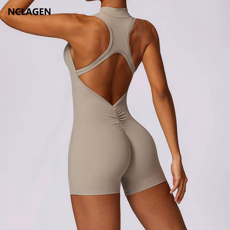 Backless Fitness Suit for Women with Zipper 