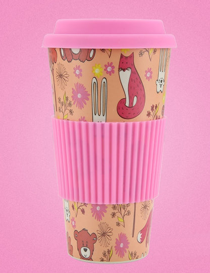 Set of Colorful Bamboo Coffee Cups with Silicone Lids and Grip Sleeves