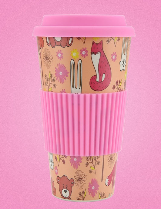 Set of Colorful Bamboo Coffee Cups with Silicone Lids and Grip Sleeves