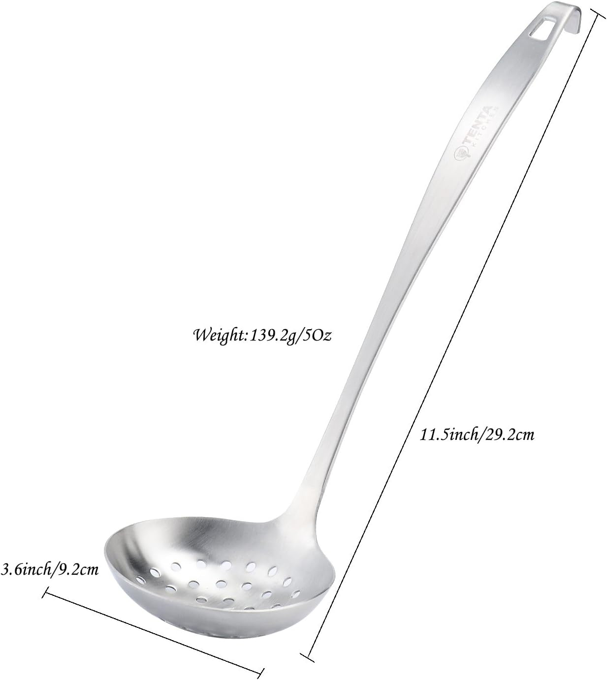 11.5"X 3.6" One Piece Stainless Steel Skimmer/Slotted Spoon/Strainer Ladle with Hook and Hole for Easy Hanging