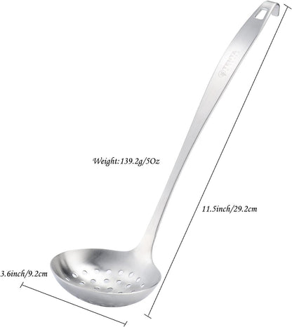 11.5"X 3.6" One Piece Stainless Steel Skimmer/Slotted Spoon/Strainer Ladle with Hook and Hole for Easy Hanging