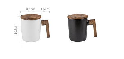 Nordic Minimalist Ceramic Mug with Wooden Handle and Lid
