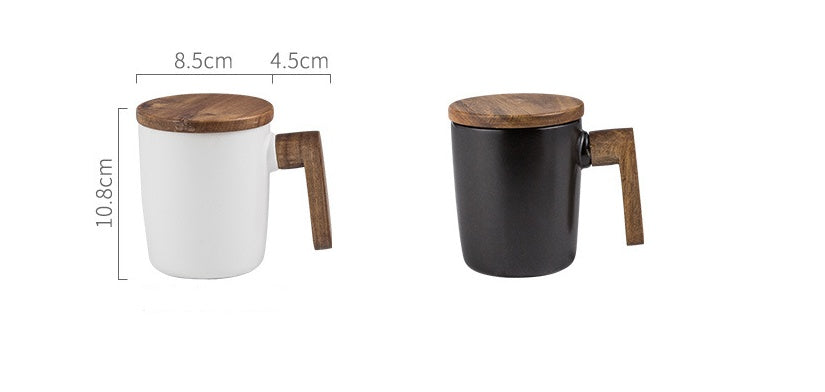 Nordic Minimalist Ceramic Mug with Wooden Handle and Lid