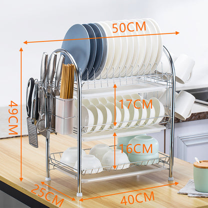 Multi-Layer Floor Draining Bowl Rack – Kitchen Shelf & Countertop Dish Storage