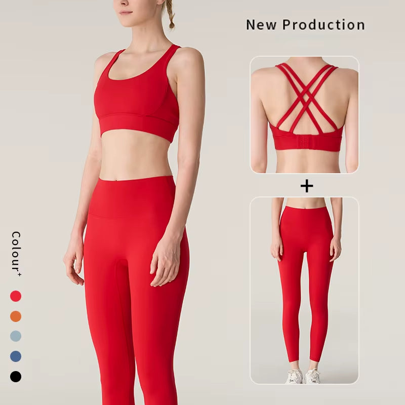 2 Piece Yoga Clothes Women'S Tracksuit Athletic Wear Pilates Fitness Suit Gym Workout Push up Clothes Sports Bra Leggings Suit
