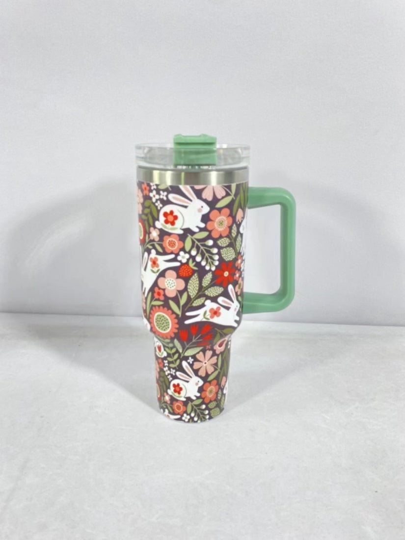 Christmas Stainless Steel Tumbler with Handle, Lid & Straw