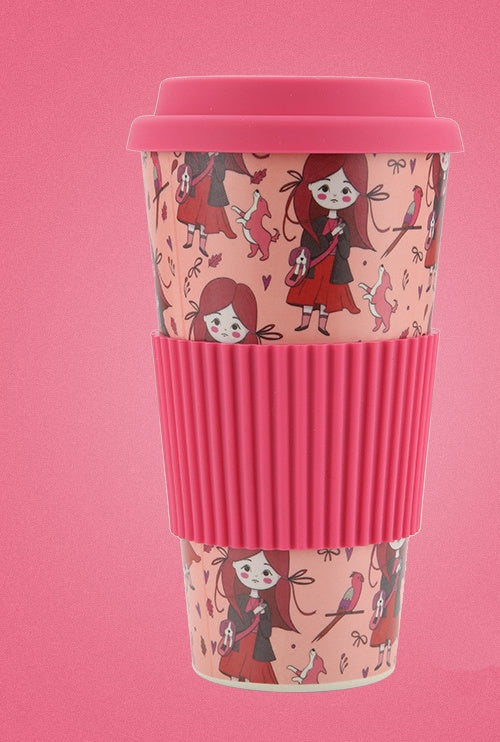 Set of Colorful Bamboo Coffee Cups with Silicone Lids and Grip Sleeves