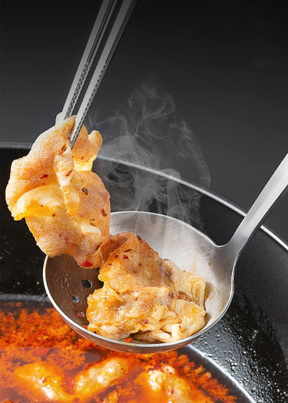 11.5"X 3.6" One Piece Stainless Steel Skimmer/Slotted Spoon/Strainer Ladle with Hook and Hole for Easy Hanging
