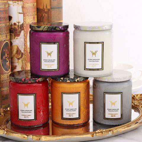 "Enjoy Your Life" Vibrant Scented Candles in Decorative Glass Jars