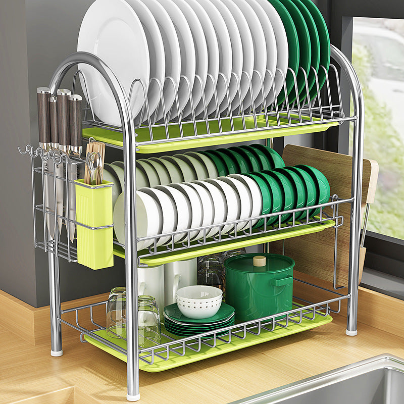 Multi-Layer Floor Draining Bowl Rack – Kitchen Shelf & Countertop Dish Storage