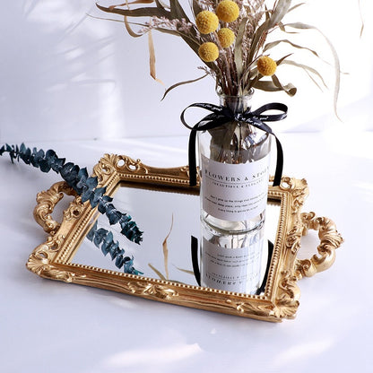 Golden Printed Mirror Glass Tray