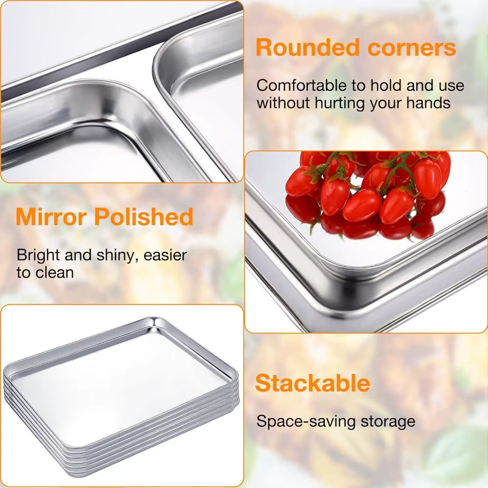 6 Pcs Stainless Steel Baking Sheet, Dishwasher Safe Commercial Grade Pans