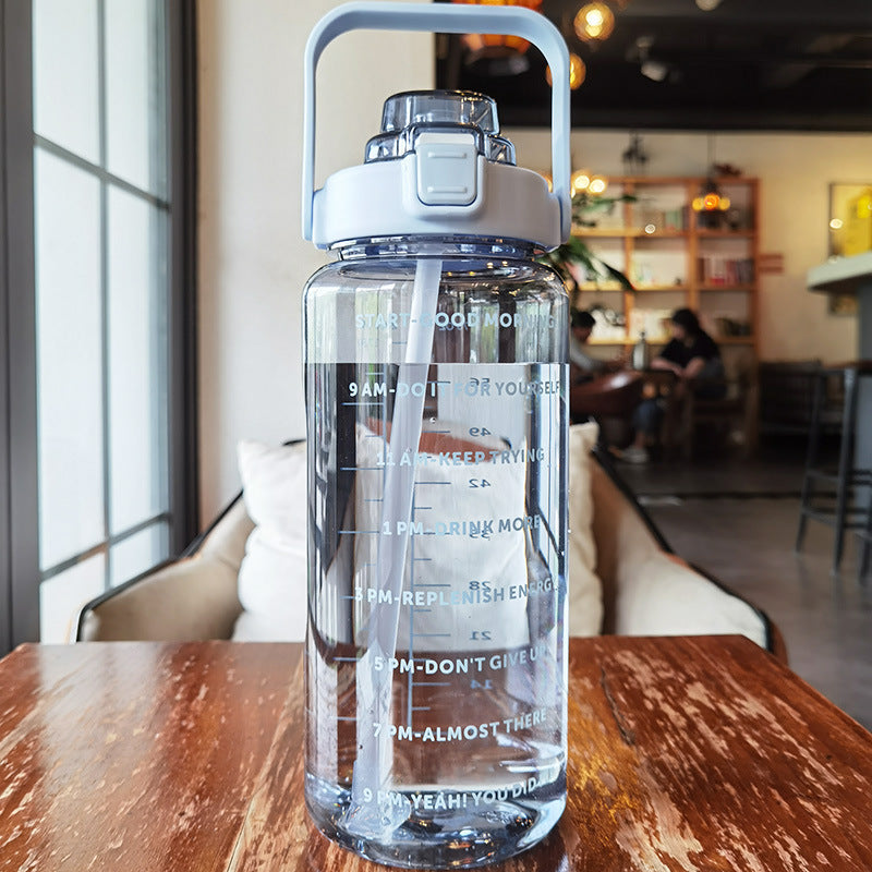 2 Liter Motivational Water Bottle with Time Markers and Straw: Crush Your Hydration Goals!