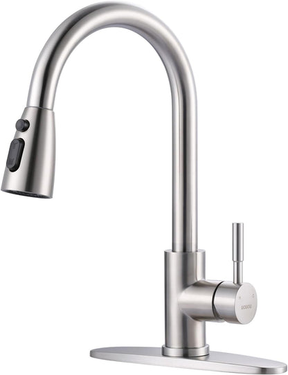 Brushed Nickel Kitchen Faucet with Pull-Down Sprayer