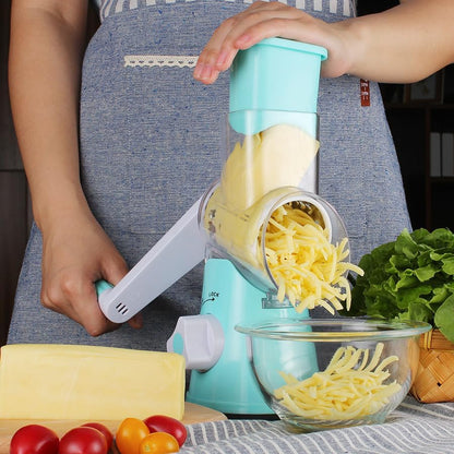 Rotary Cheese & Veggie Grater with 3 Blades – Hand Crank Slicer