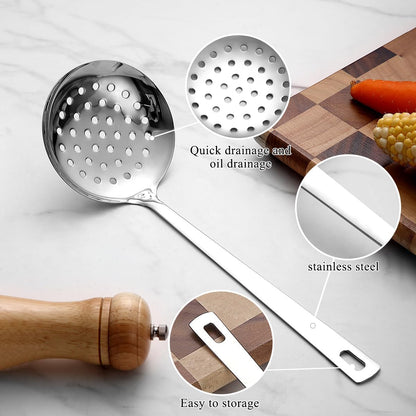 Stainless Steel Kitchen Skimmer Slotted Spoon for Straining Pasta/Cooking/Frying, Durable Rust-Resistant