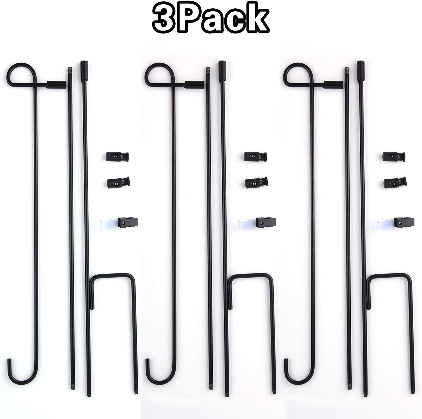3 Pack Metal Flag Poles with Flag Stopper and Anti-Wind Clip
