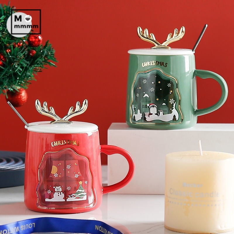 Christmas Ceramic Mug with Spoon – Merry Christmas Coffee & Tea Cup