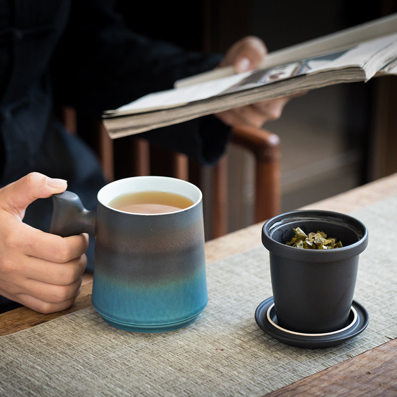 Gradient Ceramic Mug Set with Lid & Infuser