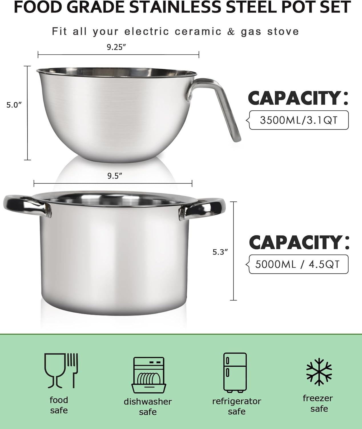 3.1Qt Stainless Steel Large Double Boiler Pot Set